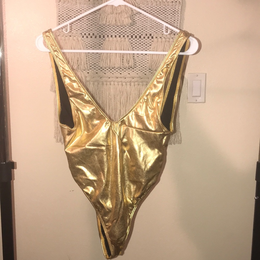Gold latex body suit